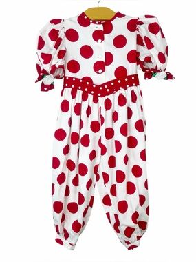 Vintage Peaches & Cream Girls Red Polka Dots Jumpsuit Romper Size 4
